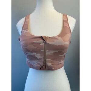 Athleta Medium Empower II Train Sports Bra‎ Pink Camo Zip Front